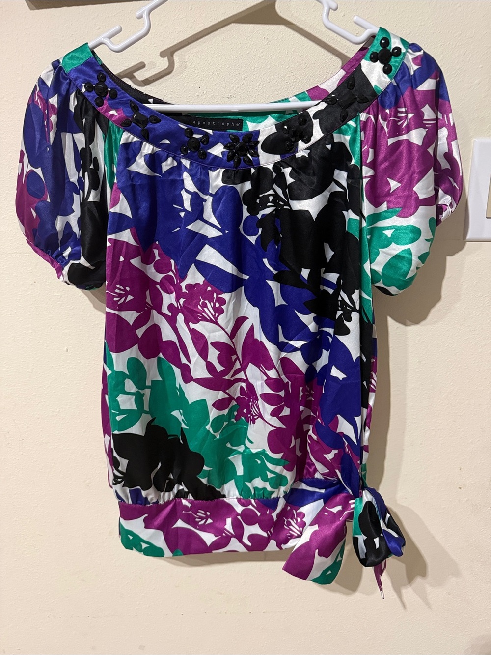 Apostrophe Multicolor Floral Off-Shoulder Puff Sleeve Top